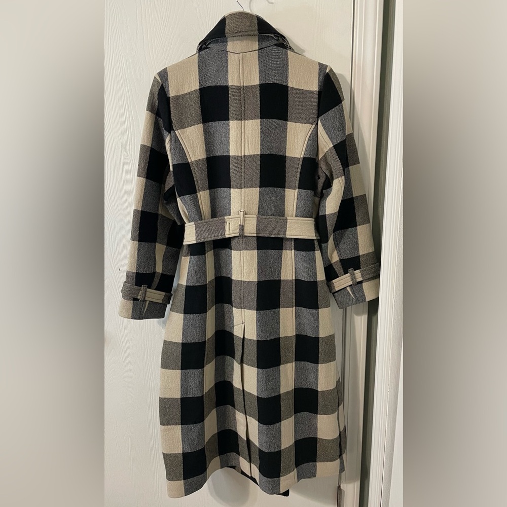 Banana Republic NWT Italian Double-Faced Wool Buffalo Plaid Trench Coat Sz Med P - Picture 10 of 15
